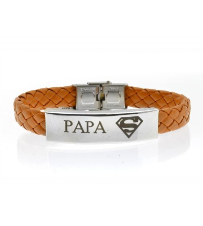 Pulsera acero cuero trenzado