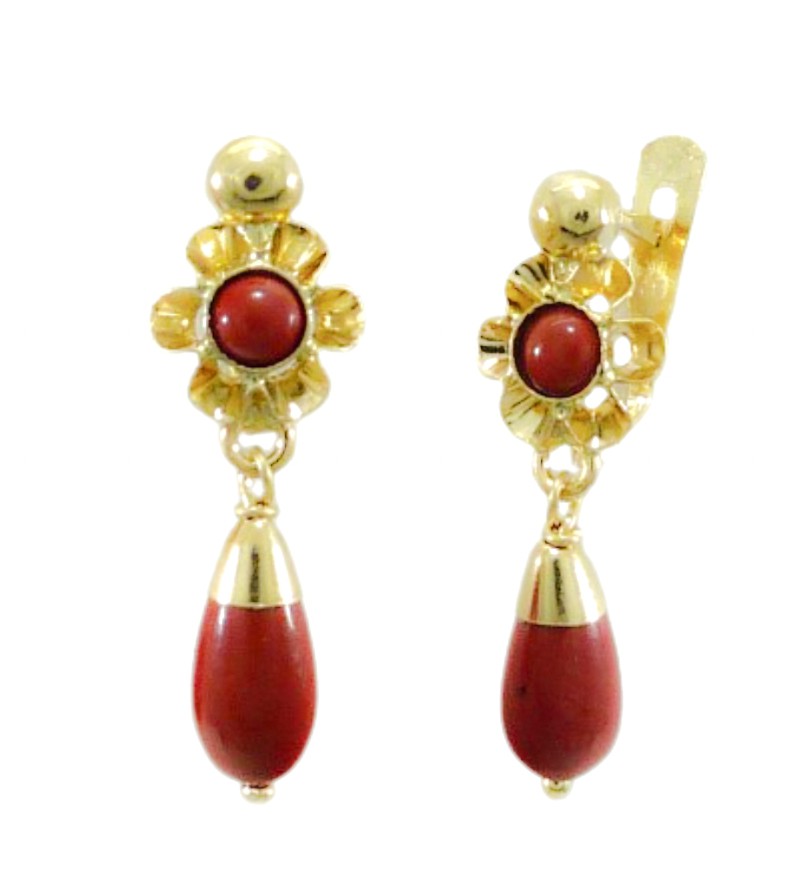 Pendientes oro corales