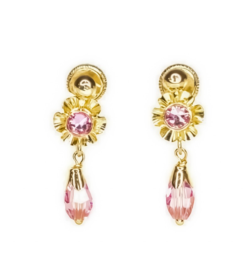 Pendiente oro cristal rosa