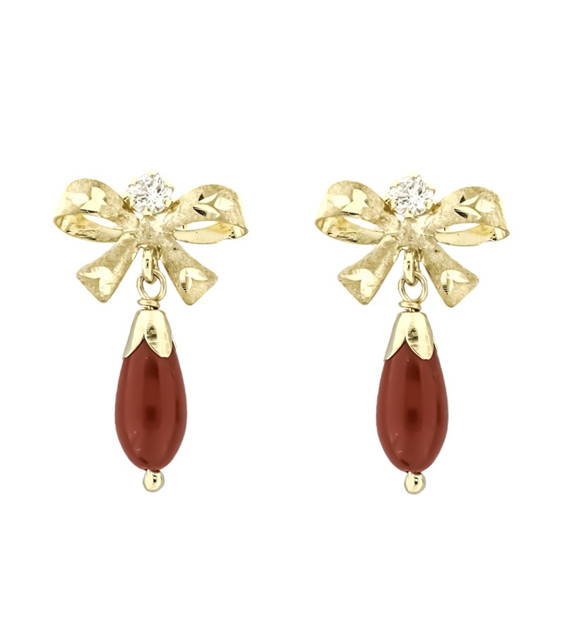 Pendientes oro coral rojo